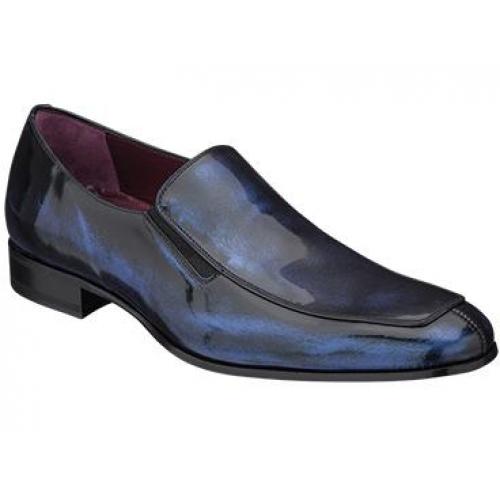 Mezlan "Marone" Blue Genuine Luminized, Marbleized Hand-Finished Calfskin Shoes